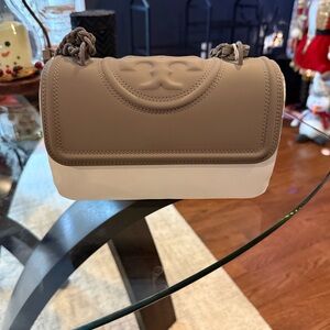 Tory Burch Elegant Taupe and White Women's Bag